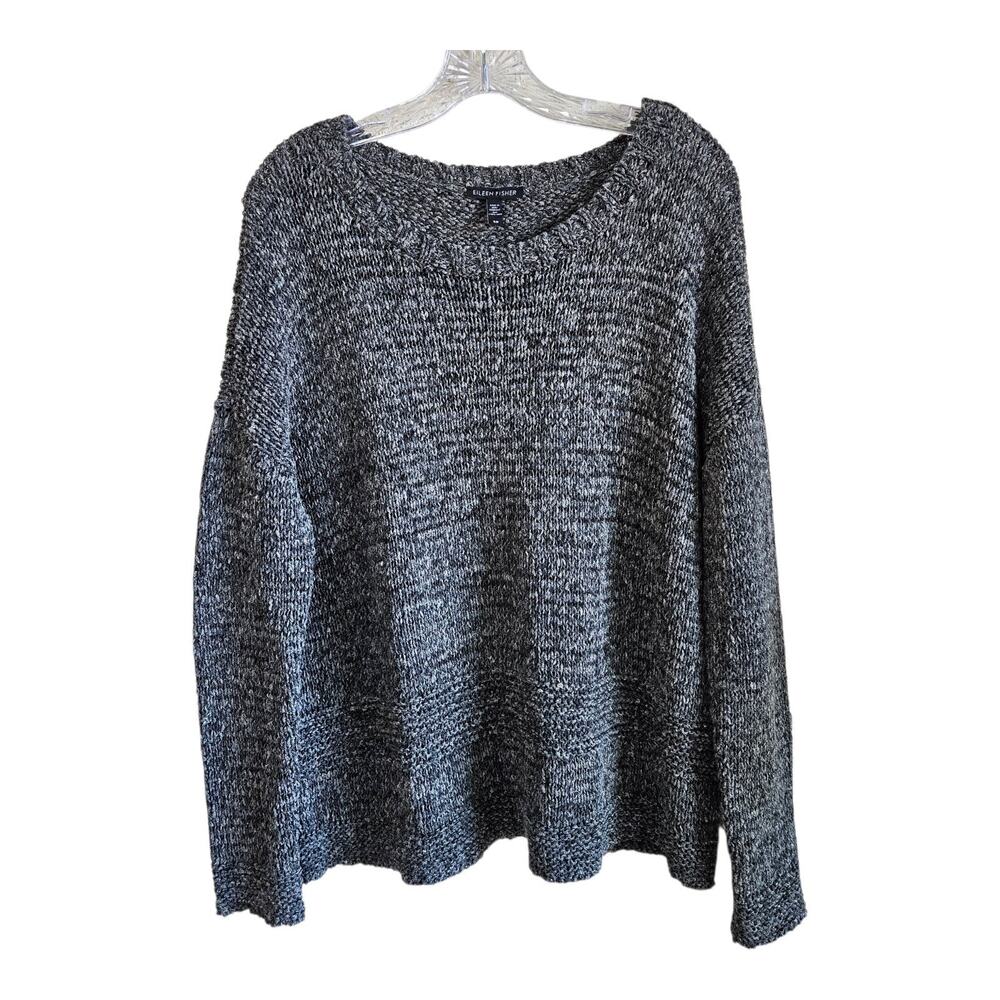 EILEEN FISHER Women S Sweater Oversized Shades of Gray Textured Linen Blend 48"